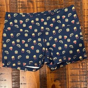 Feed Me Fight Me Navy Blue Athletic Shorts with Food Print